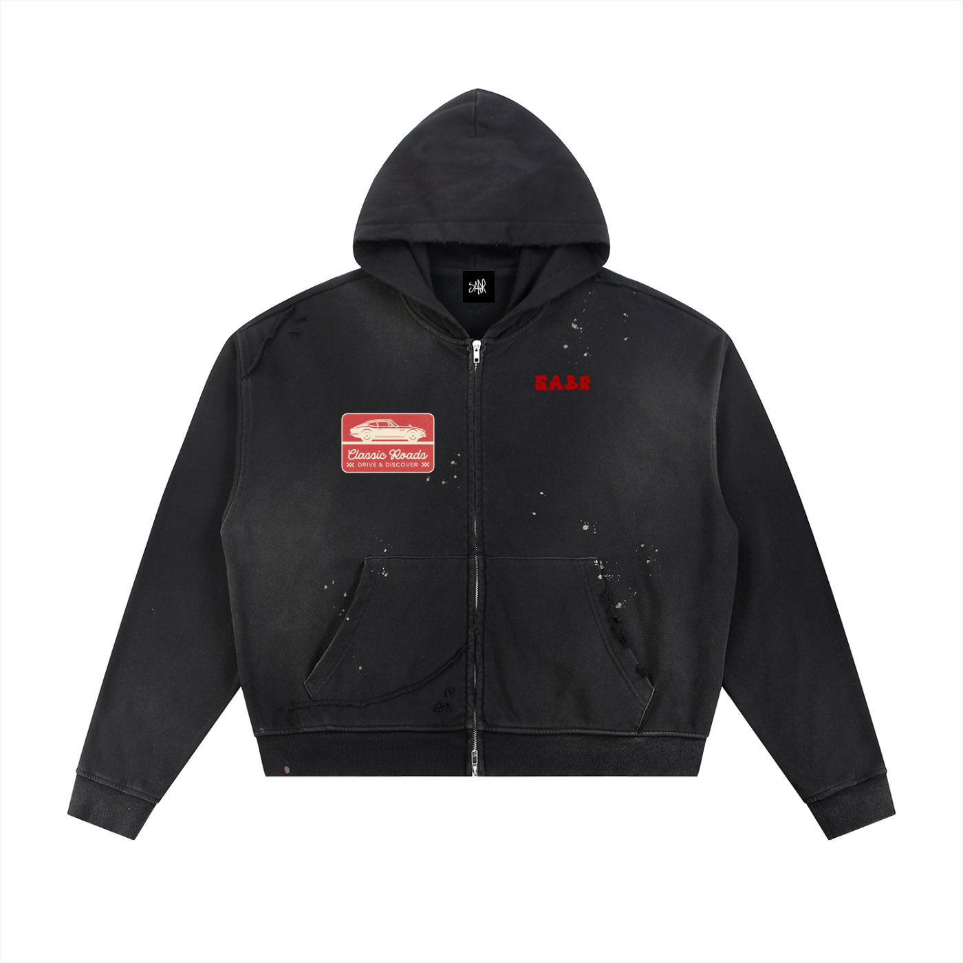 Sun Fade Frayed Raw Edge Fleece Zip Hoodie